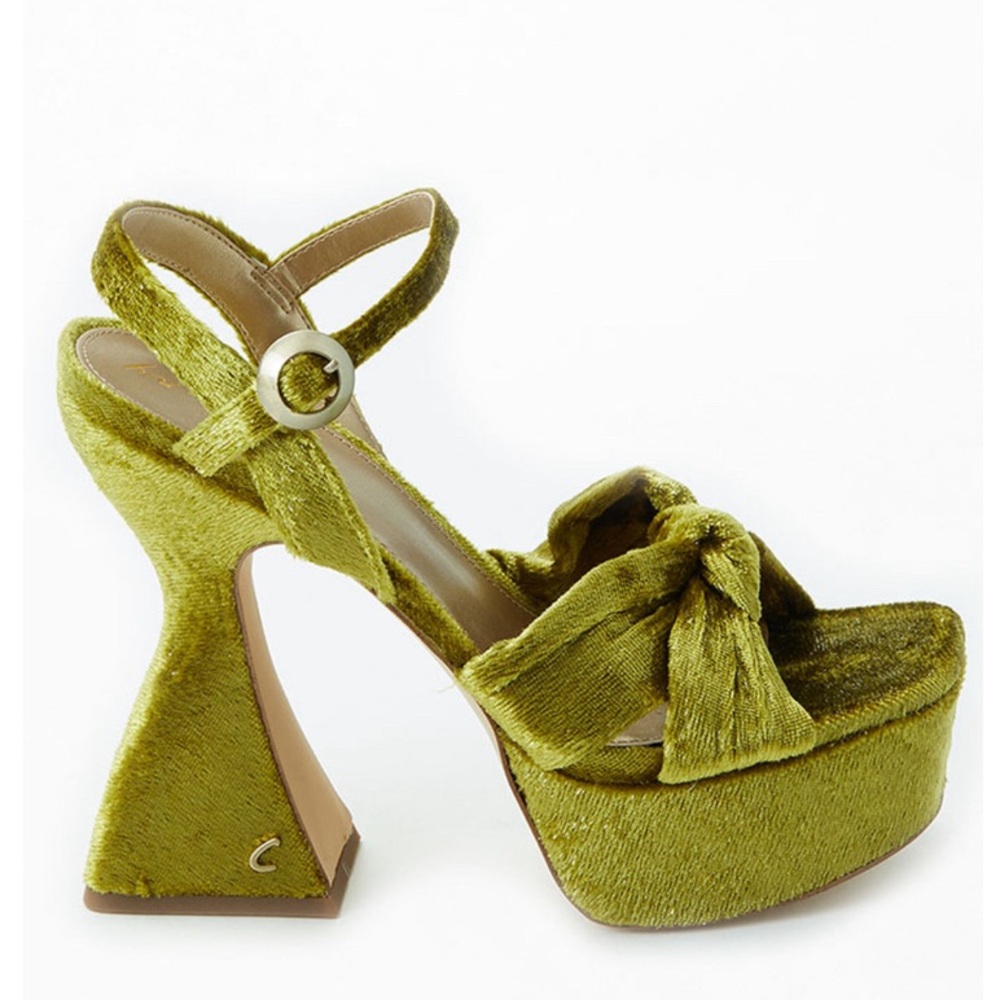 Circus by Sam Edelman Citron Audrea Velvet Platform Ankle Strap Heels Disco Sz 9